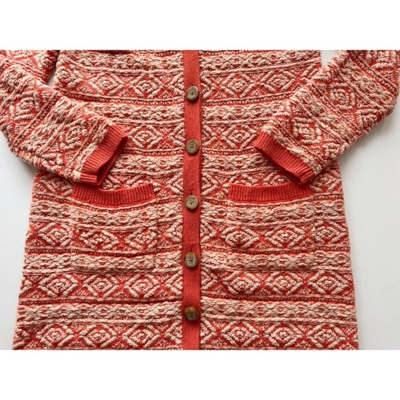MOTH Orange Cotton Jacquard Knit Duster Cardigan Sweater, Size M - Picture 10 of 15